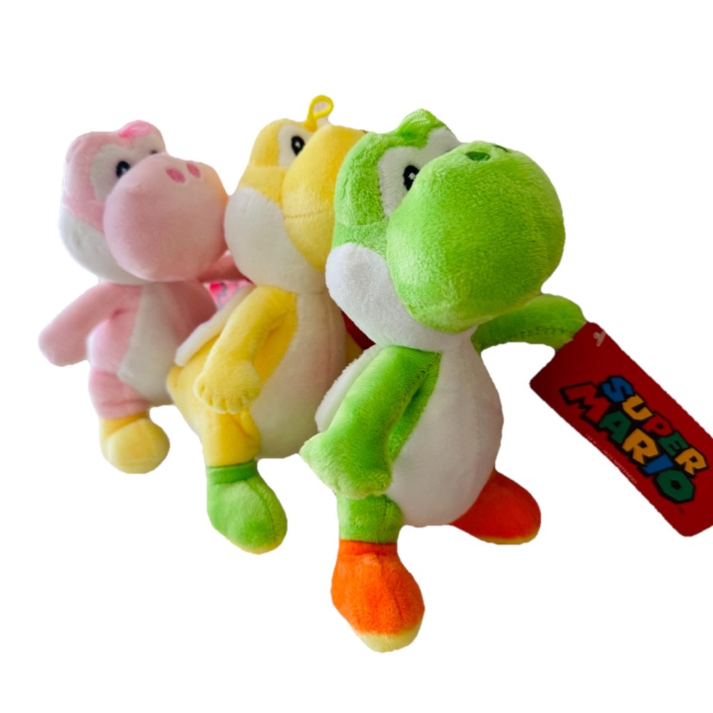 Set of 3 Nintendo Yoshi Stuffed Animals Yellow, Pink & Green Plush Toy 7” - Picture 3 of 5